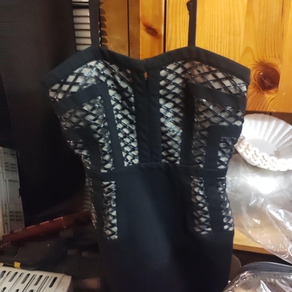 Strapless Black Lace-Panel Cocktail Dress